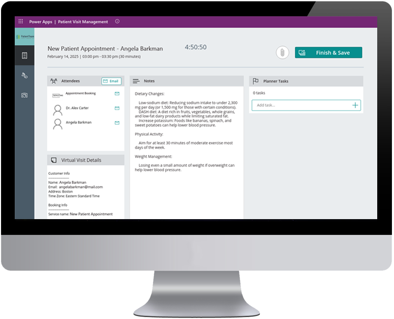 Visual representation of optimized virtual visit workflow for healthcare practitioners.